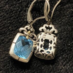 Vintage Silver and 18k Earrings with Blue topaz Gemstone